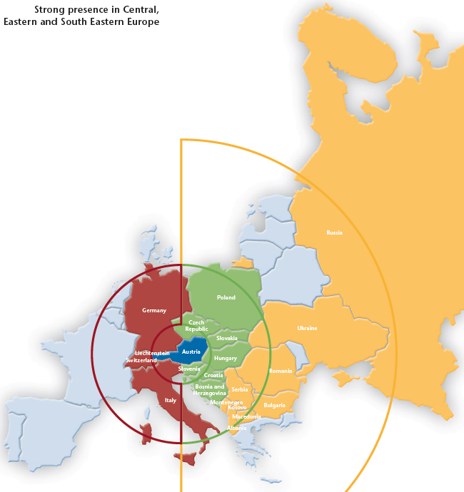 Strong presence in Central, Eastern and South Eastern Europe (map)